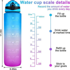 32oz Sports Water Bottle Non Toxic Plastic Fitness Jug With Time Marker