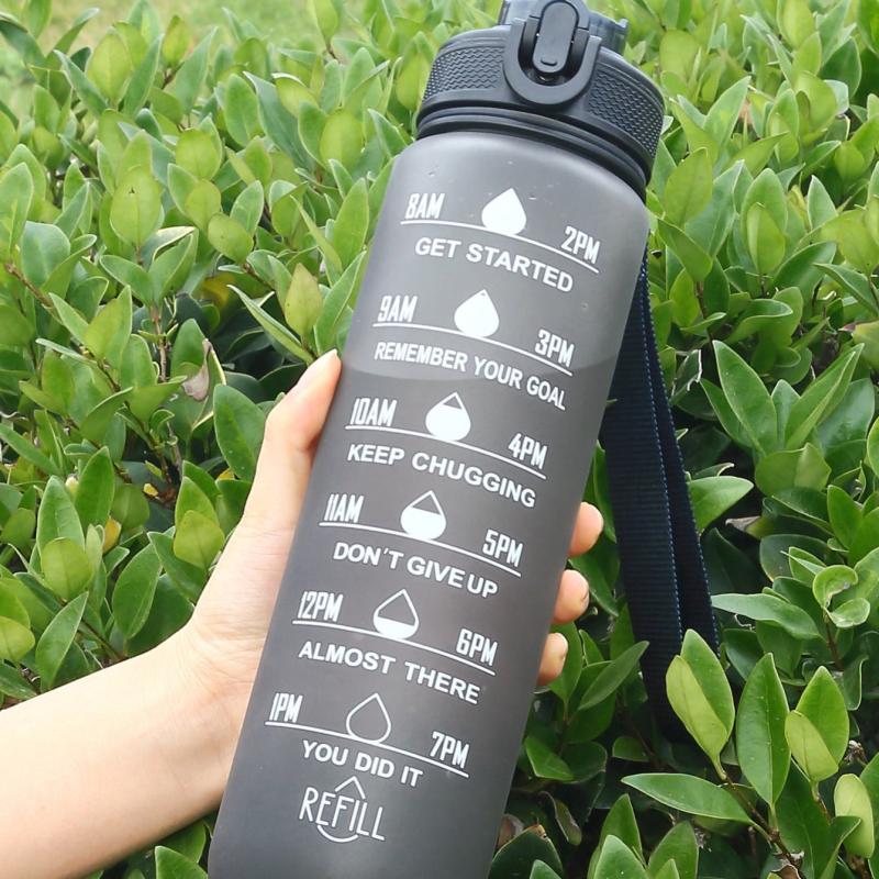 32oz Sports Water Bottle Non Toxic Plastic Fitness Jug With Time Marker