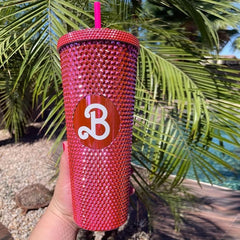 Pink Studded Tumbler Bling Bling Straw Cup with Lid 710ml