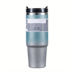 30oz Gradient Stainless Steel Thermal Cup Double Straw Personality Car Handy Cup
