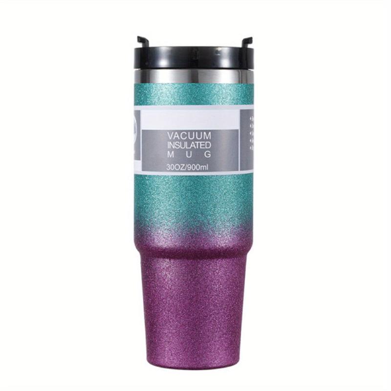30oz Gradient Stainless Steel Thermal Cup Double Straw Personality Car Handy Cup