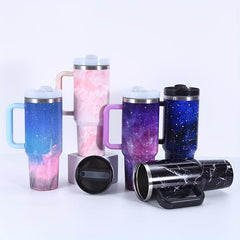 Marble Print Tumbler 40oz Stainless Steel Water Bottle - Starry Sky Car Cup