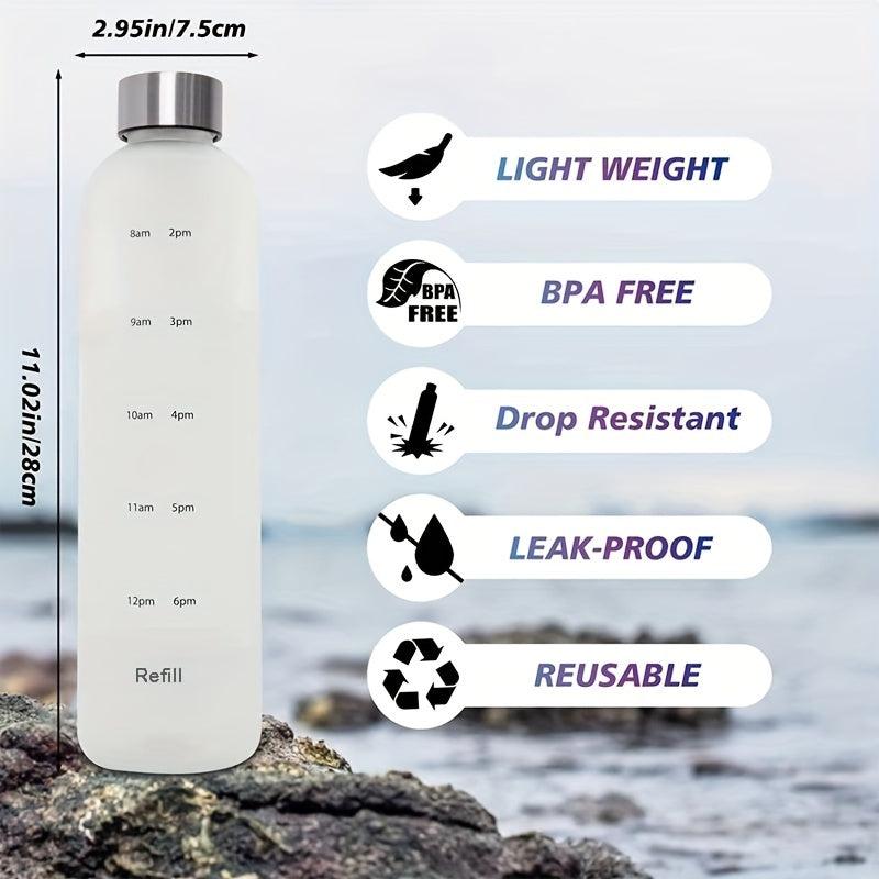 1000ML Water Bottle Time Marker BPA Free Reusable Leakproof
