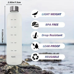 1000ML Water Bottle Time Marker BPA Free Reusable Leakproof