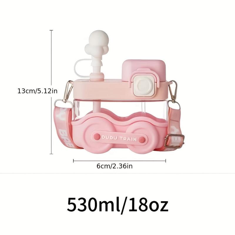 Cartoon Train Water Bottle 18oz with Straw and Strap for Travel and Birthday