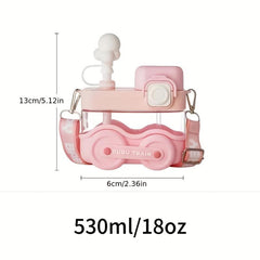 Cartoon Train Water Bottle 18oz with Straw and Strap for Travel and Birthday