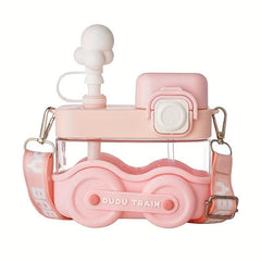 Cartoon Train Water Bottle 18oz with Straw and Strap for Travel and Birthday