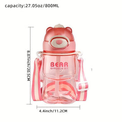 Cute Bear Water Bottle 27.05oz With Straw, Portable Drinking Cup