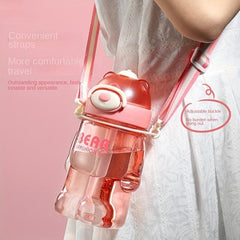Cute Bear Water Bottle 27.05oz With Straw, Portable Drinking Cup