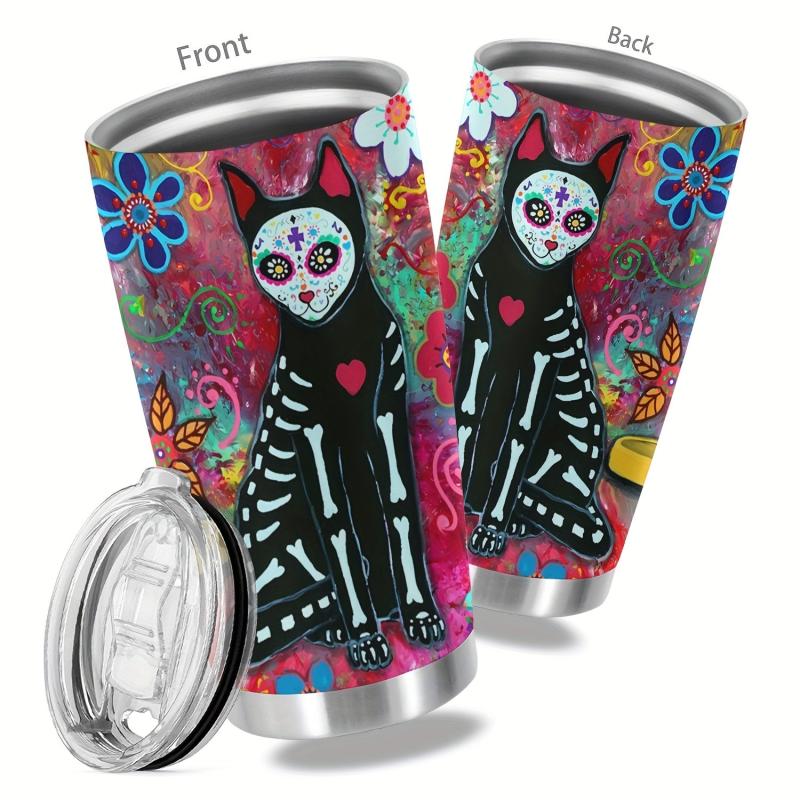 20oz Stainless Steel Tumbler Cat Skull Print Vacuum Insulated Travel Mug