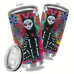 20oz Stainless Steel Tumbler Cat Skull Print Vacuum Insulated Travel Mug