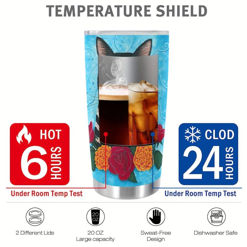 20oz Stainless Steel Tumbler Cat Skull Print Vacuum Insulated Travel Mug