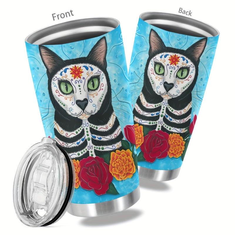 20oz Stainless Steel Tumbler Cat Skull Print Vacuum Insulated Travel Mug