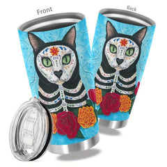 20oz Stainless Steel Tumbler Cat Skull Print Vacuum Insulated Travel Mug