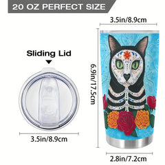 20oz Stainless Steel Tumbler Cat Skull Print Vacuum Insulated Travel Mug