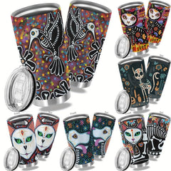 20oz Stainless Steel Tumbler Cat Skull Print Vacuum Insulated Travel Mug