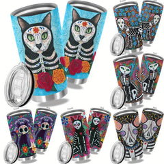 20oz Stainless Steel Tumbler Cat Skull Print Vacuum Insulated Travel Mug