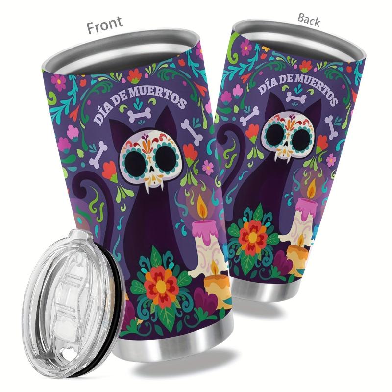 20oz Stainless Steel Tumbler Cat Skull Print Vacuum Insulated Travel Mug