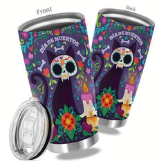 20oz Stainless Steel Tumbler Cat Skull Print Vacuum Insulated Travel Mug