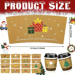 48pcs Christmas Cup Sleeves Paper Disposable Tea Cup 12-20 Oz Novel Style