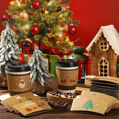 48pcs Christmas Cup Sleeves Paper Disposable Tea Cup 12-20 Oz Novel Style