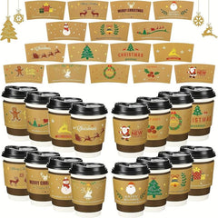 48pcs Christmas Cup Sleeves Paper Disposable Tea Cup 12-20 Oz Novel Style