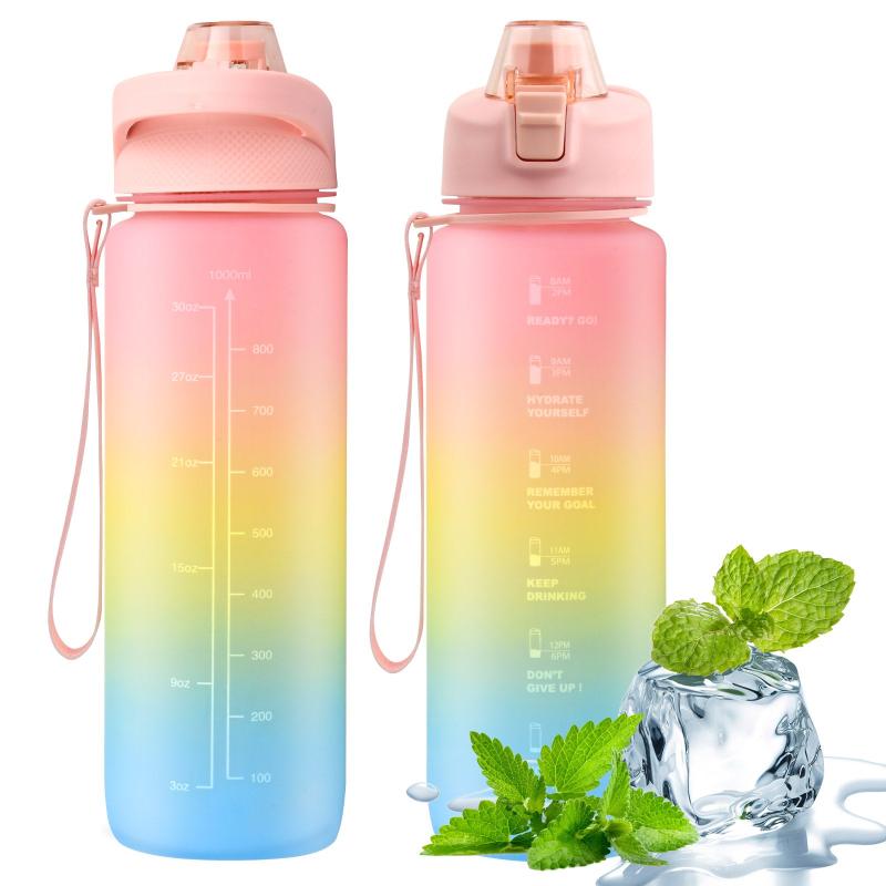 1L Fitness Water Bottle With Time Marker & Filter