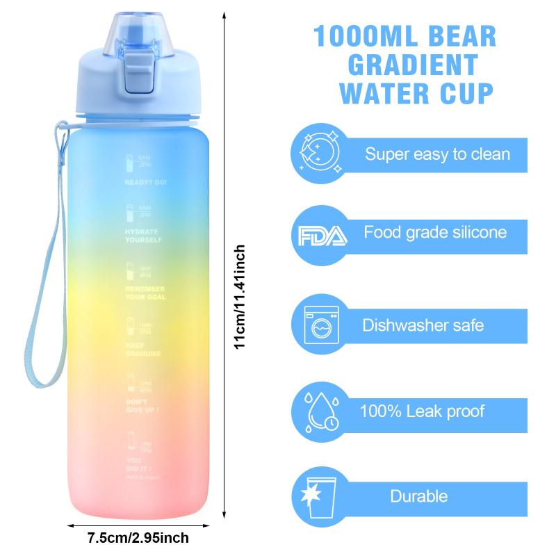 1L Fitness Water Bottle With Time Marker & Filter