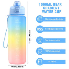 1L Fitness Water Bottle With Time Marker & Filter