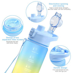 1L Fitness Water Bottle With Time Marker & Filter