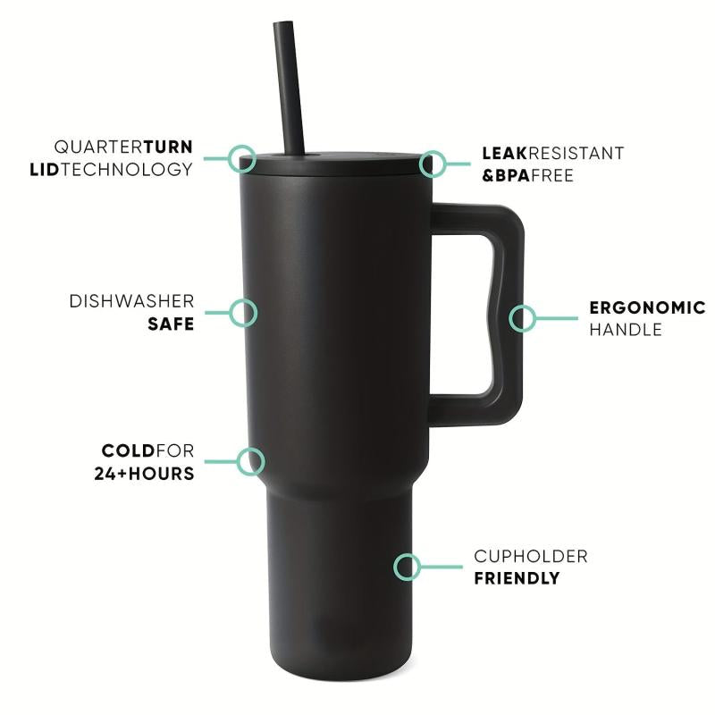 40oz Tumbler Handle & Straw Lid Insulated Cup Stainless Steel Travel Mug