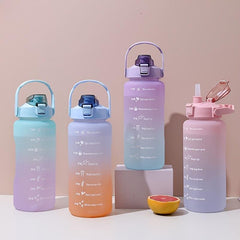 Gradient Straw Water Bottle 3 Pack Outdoor Fitness Cup School Travel