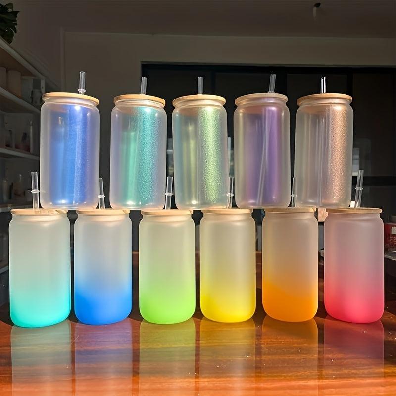 16oz Gradient Glass Water Bottle With Straw for Fitness, Sports, Camping