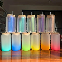 16oz Gradient Glass Water Bottle With Straw for Fitness, Sports, Camping