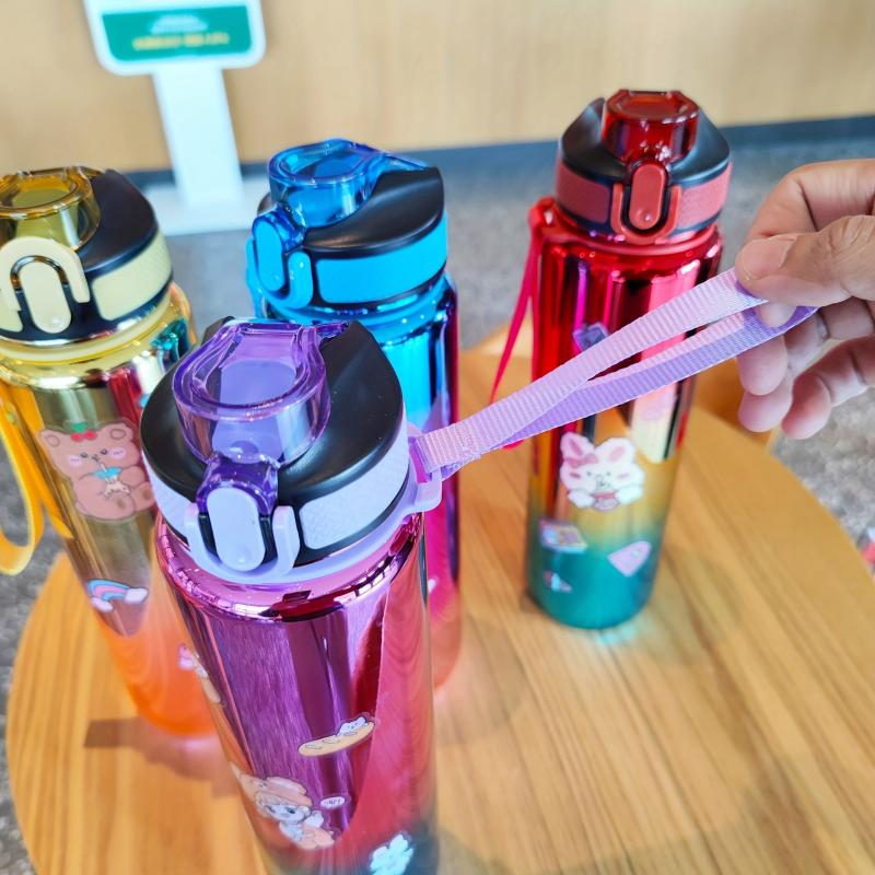 Large Sports Water Bottle With Straw & Strap Leak-Proof BPA Gradient Bottle