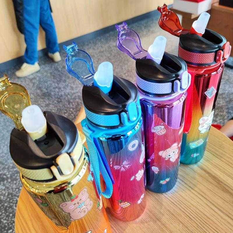 Large Sports Water Bottle With Straw & Strap Leak-Proof BPA Gradient Bottle