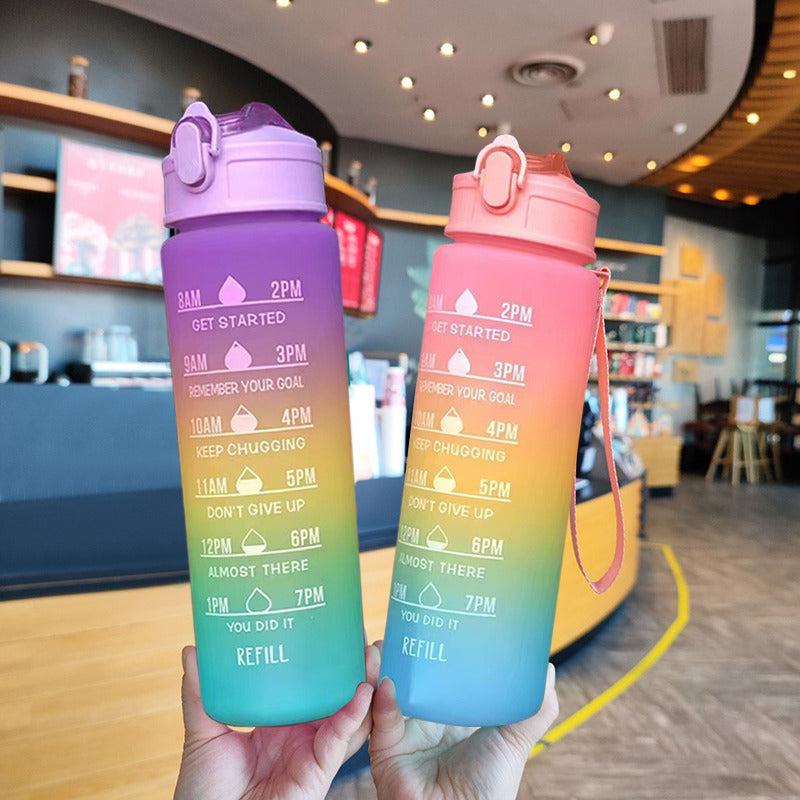 900ml Leakproof Motivational Water Bottle for Hiking Fitness