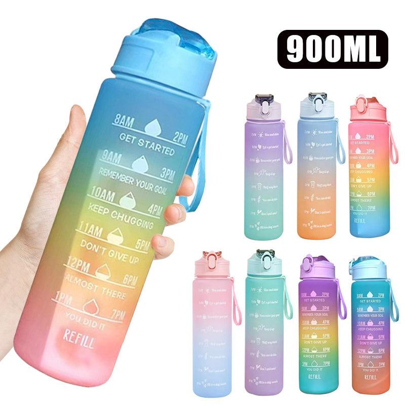 900ml Leakproof Motivational Water Bottle for Hiking Fitness