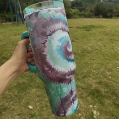 Tie Dye Tumbler 40oz Stainless Steel Insulated Water Bottle With Lid