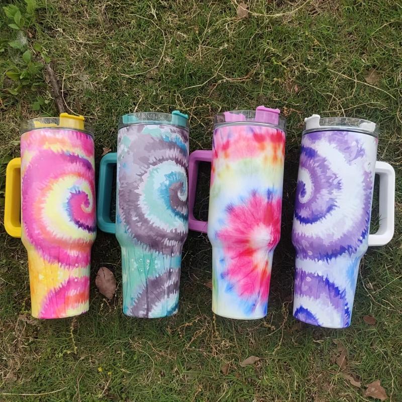 Tie Dye Tumbler 40oz Stainless Steel Insulated Water Bottle With Lid