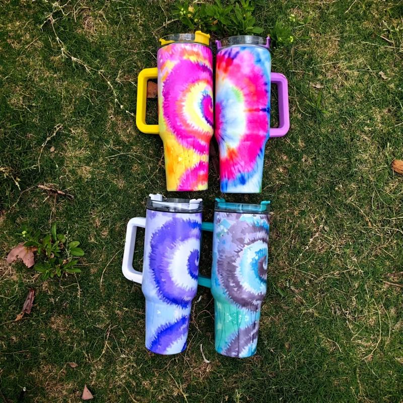 Tie Dye Tumbler 40oz Stainless Steel Insulated Water Bottle With Lid