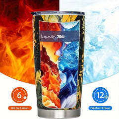 Stainless Steel 20oz Travel Tumbler Wolf Leaf Pattern Cup