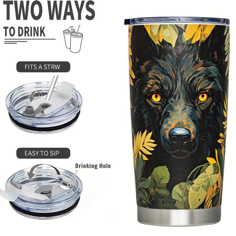 Stainless Steel 20oz Travel Tumbler Wolf Leaf Pattern Cup
