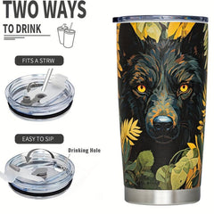 Stainless Steel 20oz Travel Tumbler Wolf Leaf Pattern Cup