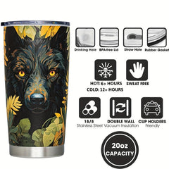 Stainless Steel 20oz Travel Tumbler Wolf Leaf Pattern Cup
