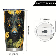 Stainless Steel 20oz Travel Tumbler Wolf Leaf Pattern Cup
