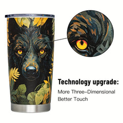 Stainless Steel 20oz Travel Tumbler Wolf Leaf Pattern Cup
