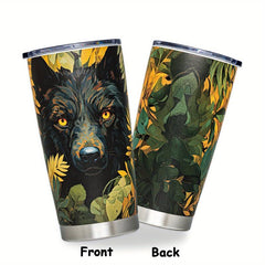 Stainless Steel 20oz Travel Tumbler Wolf Leaf Pattern Cup