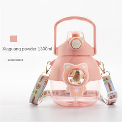 Cartoon Bear Water Bottle with Straw 33.8oz Portable Drinking Cup