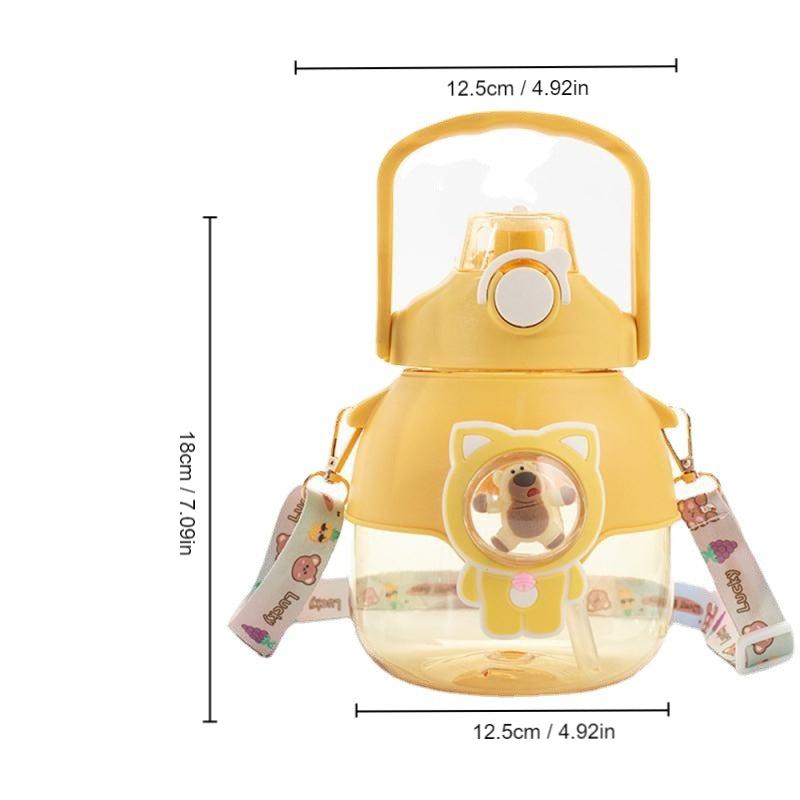 Cartoon Bear Water Bottle with Straw 33.8oz Portable Drinking Cup